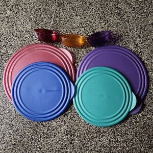 4 Sheerly Elegant Tupperware Round Bowl Lids Jewel Tone 4821A Replacement Pieces
